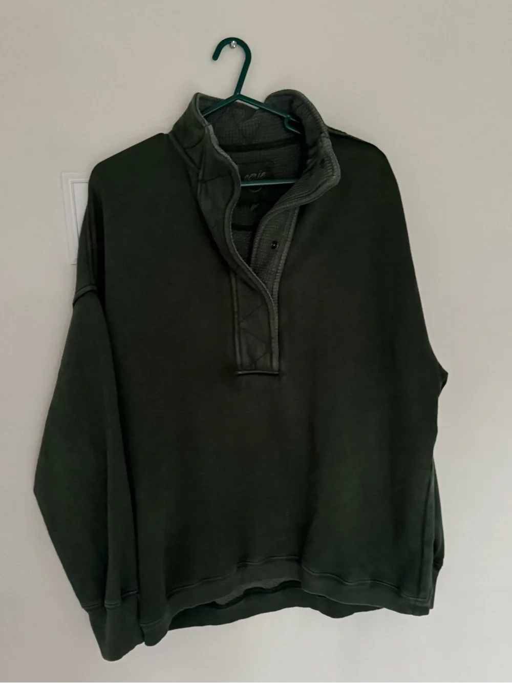 aerie Men's Dark Green Zip-Up Quarter-Snap Sweater